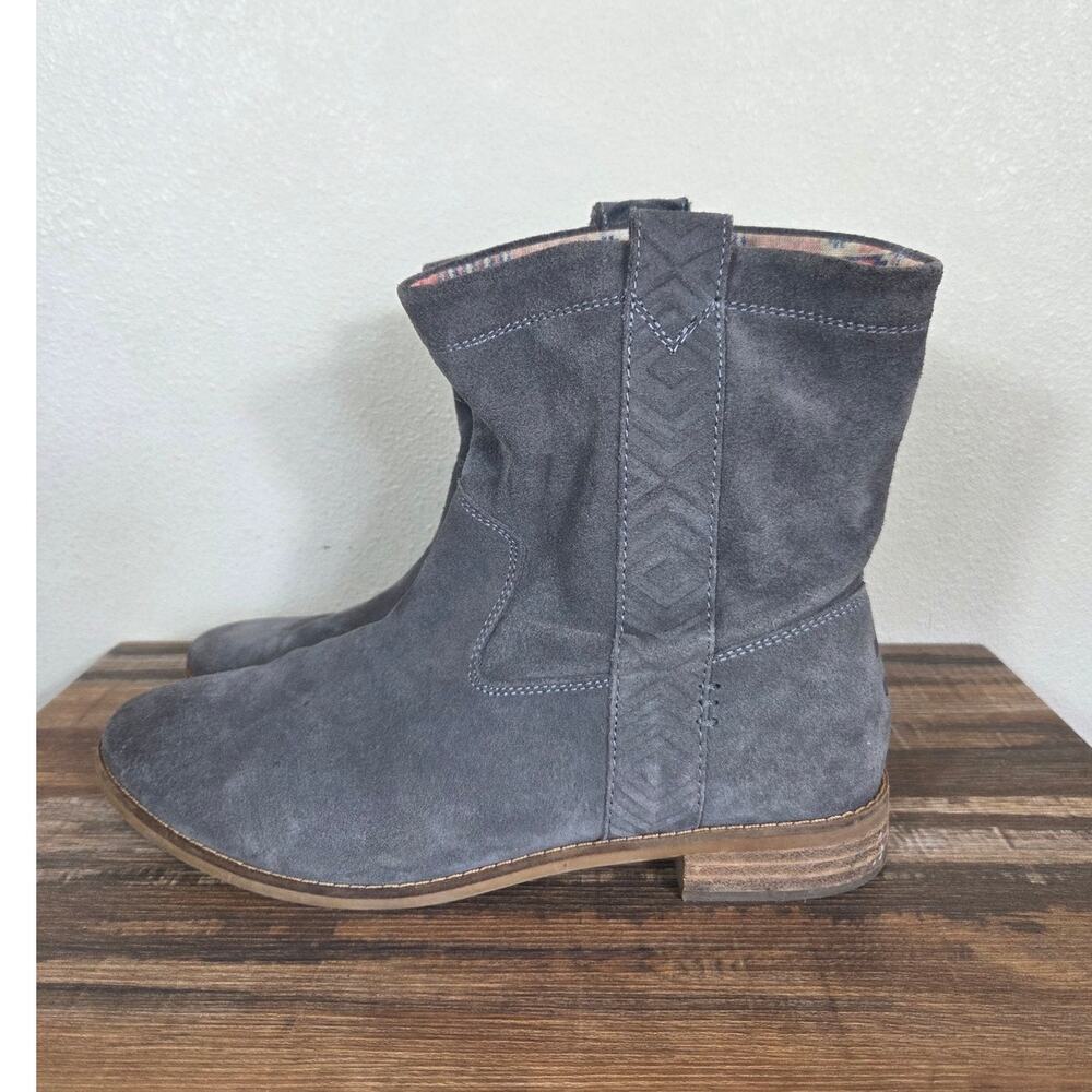 Toms Woman's Laurel Gray Suede Boho Pull on Ankle Boots Size 10 - Picture 3 of 9